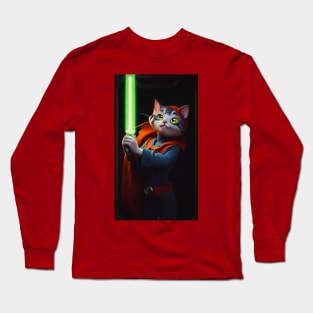 Fun Cat Print ~ AI Art ~ Fantasy Cat ~ Sci-fi Cat ~ Cats with Lightsabers Long Sleeve T-Shirt